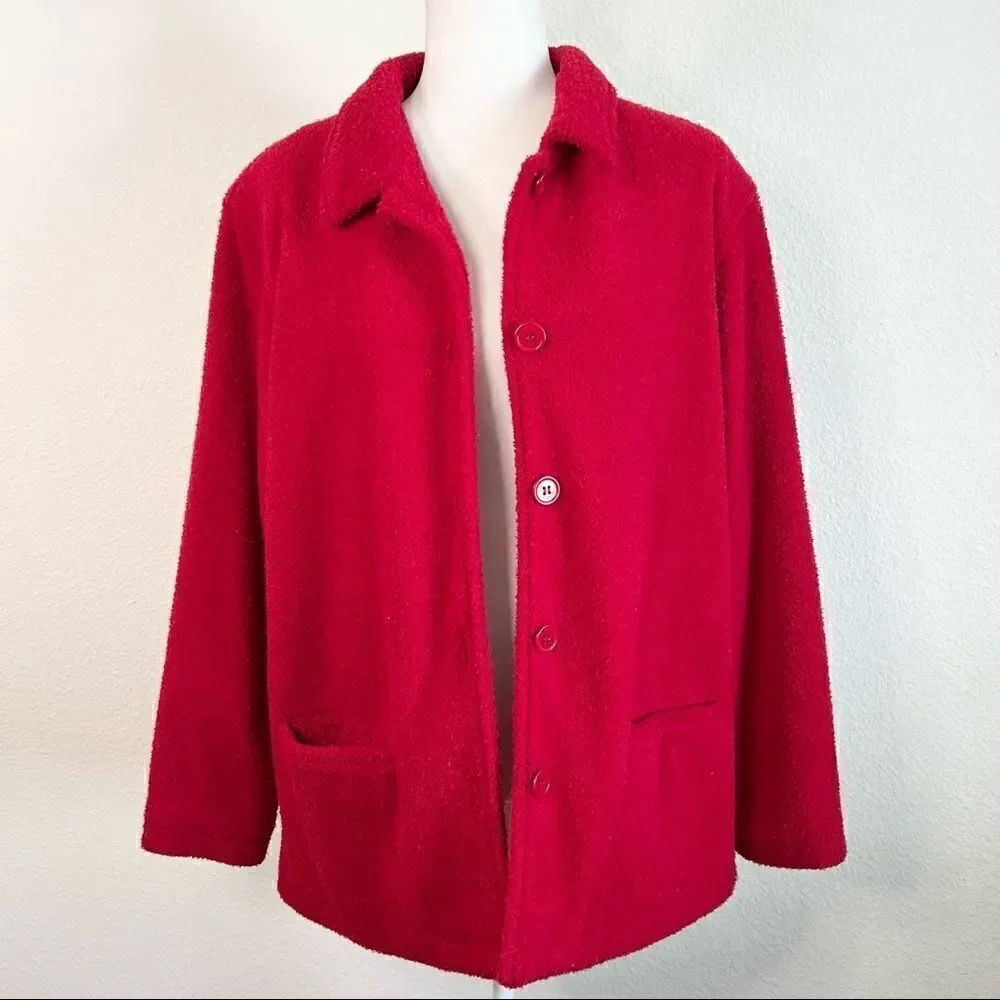 Sandro Sport Red Soft Textured Button Front Sweater Women's Large Pockets - Picture 1 of 7